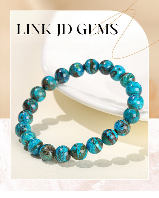 Natural blue copper ore round bead bracelet