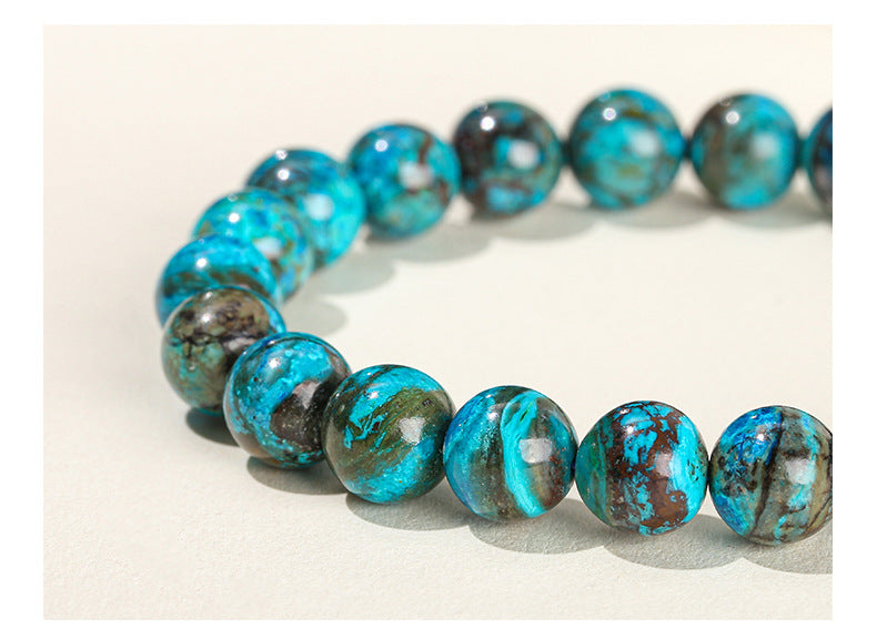Natural blue copper ore round bead bracelet